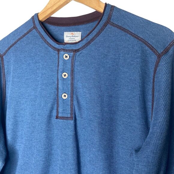 Tommy Bahama Men’s Thermal Henley Sweatshirt Size L Blue Paradise Alley Buttons - Picture 9 of 9